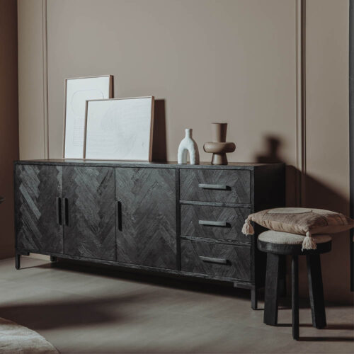 Dressoir Ziano Visgraat Zwart - 220 cm - Afbeelding 3