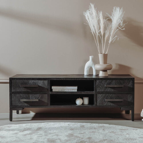 TV-meubel Ziano Visgraat 145 cm - Zwart - Afbeelding 3