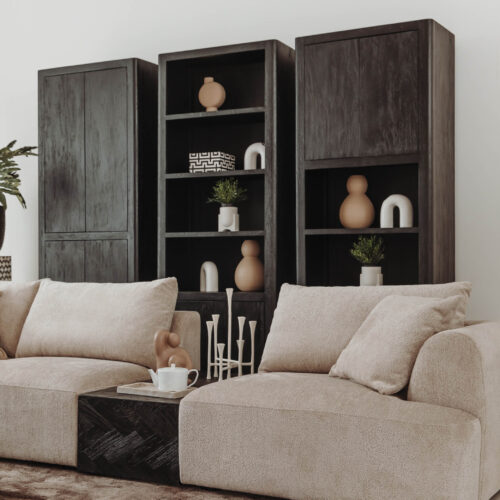 Wandkast Tenna Mangohout met 2 open vakken 220 x 80 cm - Zwart - Afbeelding 6