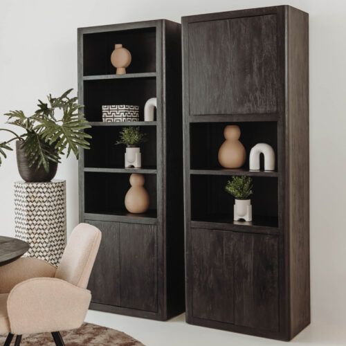 Wandkast Tenna Mangohout met 2 open vakken 220 x 80 cm - Zwart - Afbeelding 8