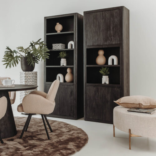 Wandkast Tenna Mangohout met 2 open vakken 220 x 80 cm - Zwart - Afbeelding 9
