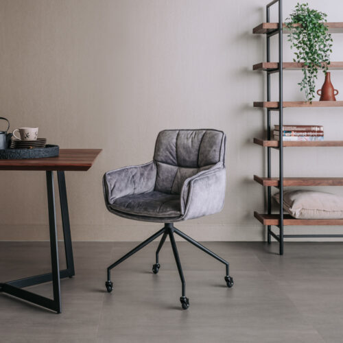 Eetkamerstoel Saronno Velvet met wielen - Lichtgrijs