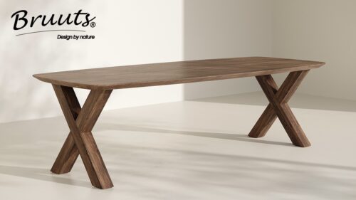 Deens Ovaal Verjongde Rand - Elmwood - X Onderstel Hout - Walnut - Afbeelding 2