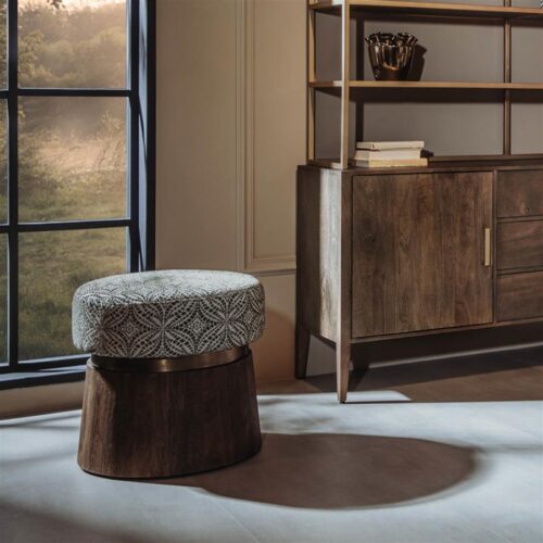 Hocker Ossana Metalen Ring Mangohout en stof - 50 cm - Afbeelding 2