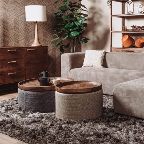 Ronde Salontafel Ossana Mangohout en stof 60 cm - Groen - Afbeelding 2