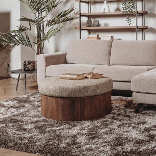 Ronde Salontafel Ossana Mangohout en stof 80 cm - Beige - Afbeelding 2