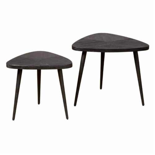 Driehoekige Salontafel Viola Mangohout Zwart Set van 2 stuks