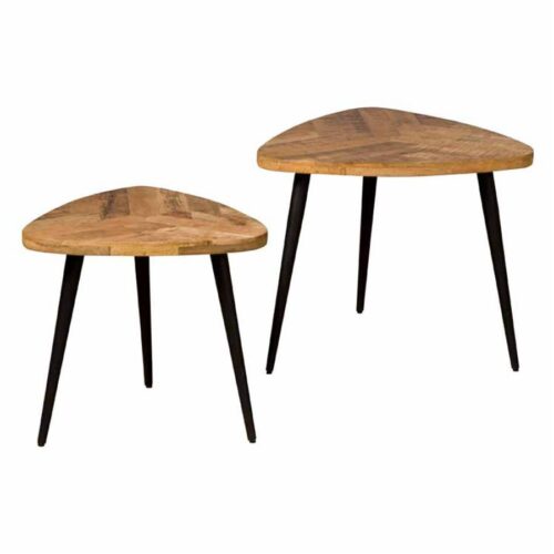 Driehoekige Salontafel Viola Mangohout Naturel Set van 2 stuks