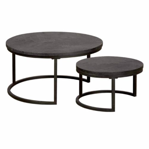 Ronde Salontafel Viola Mangohout Zwart -  Set van 2 stuks
