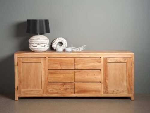 Dressoir Corona Teak met deuren en 6 laden 180 cm - Afbeelding 2