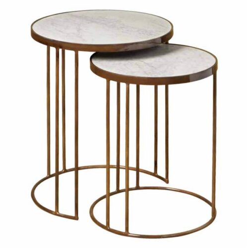 Ronde Bijzettafel Renew Iron set van 2 stuks - Marmer - Afbeelding 3