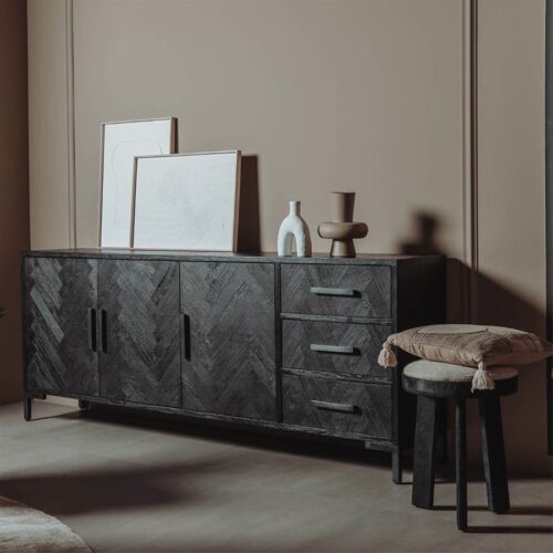 Dressoir Ziano Visgraat Zwart - 220 cm - Afbeelding 2