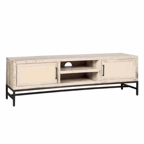 TV-meubel Carini Hout en Webbing 160 cm - Wit - Afbeelding 2