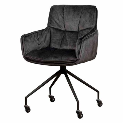 Eetkamerstoel Saronno Velvet met wielen - Donkergrijs