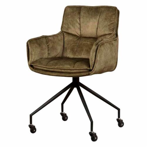 Eetkamerstoel Saronno Velvet met wielen - Groen