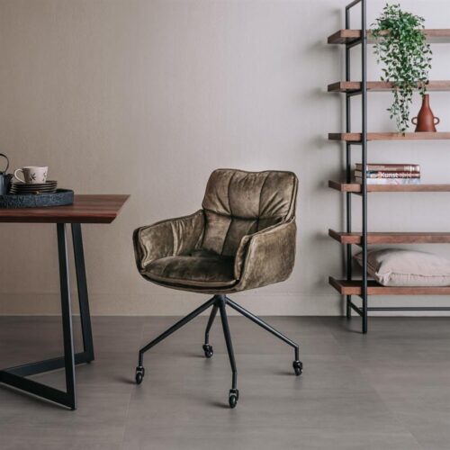Eetkamerstoel Saronno Velvet met wielen - Groen - Afbeelding 2