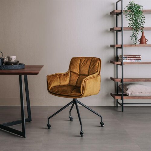Eetkamerstoel Saronno Velvet met wielen - Geel - Afbeelding 2