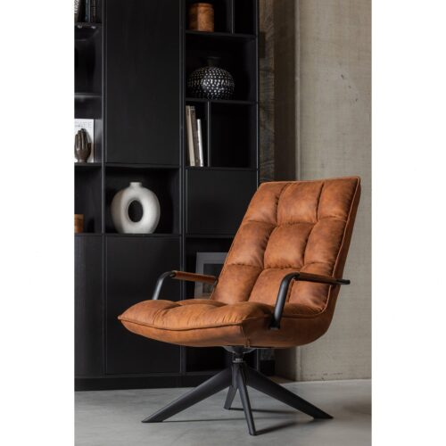 Draaifauteuil Jouke met armleuning PU - Cognac - Afbeelding 2