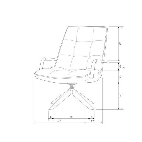 Draaifauteuil Jouke met armleuning PU - Cognac - Afbeelding 9