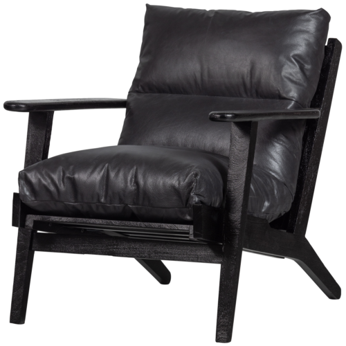 Fauteuil Houston Acaciahout / Leder - Zwart