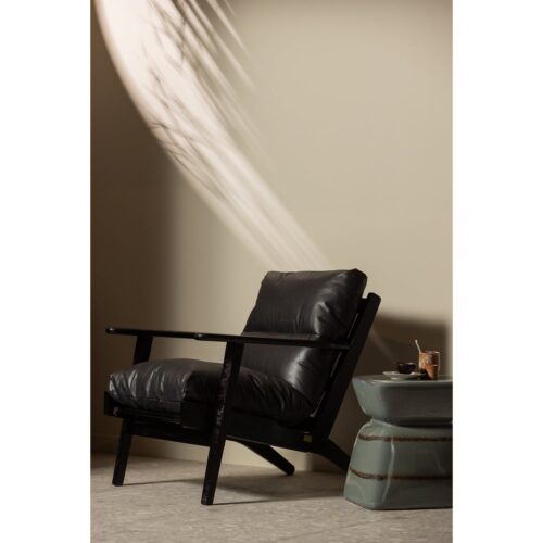 Fauteuil Houston Acaciahout / Leder - Zwart - Afbeelding 3