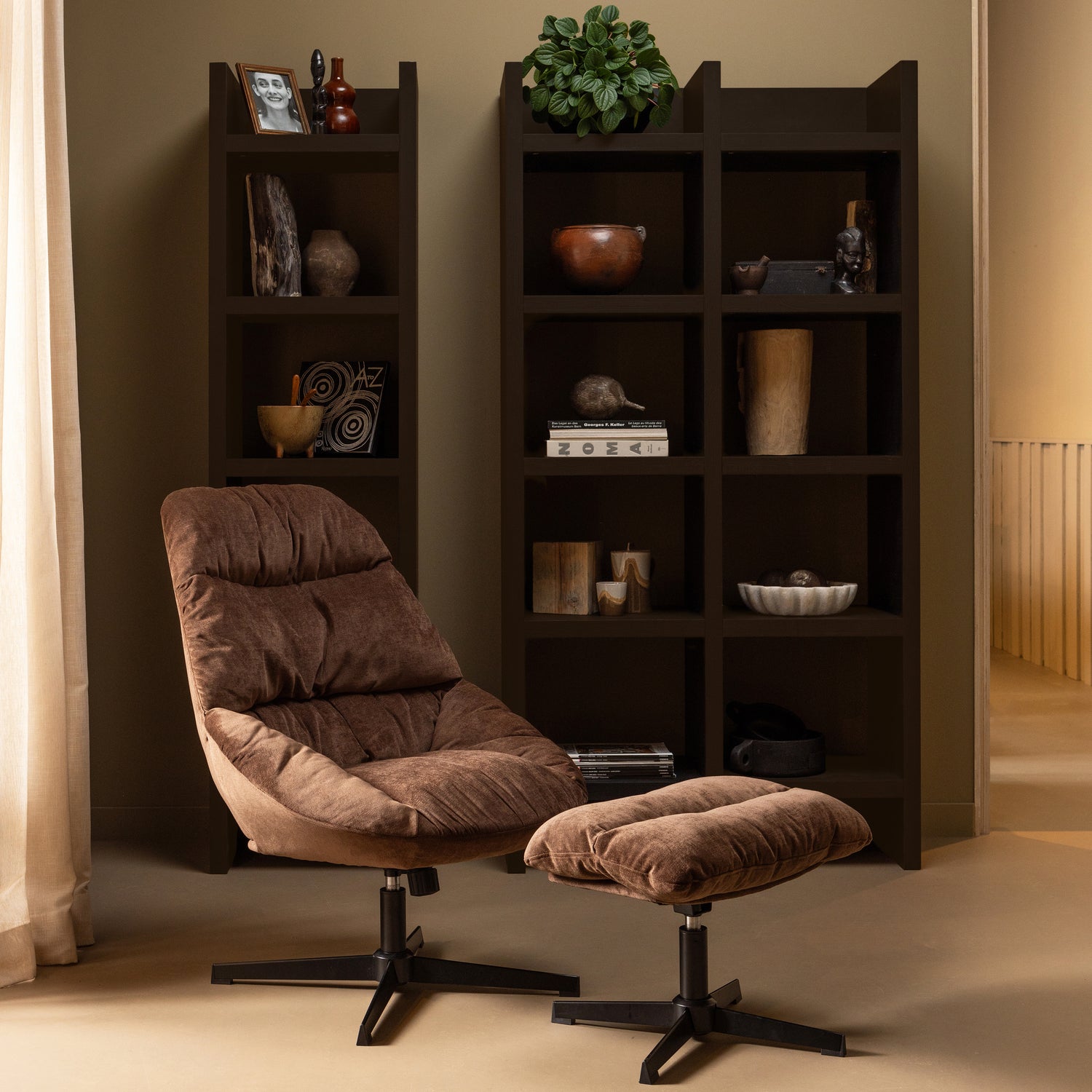 Draaifauteuil Yaro met Hocker - Espresso - Afbeelding 2