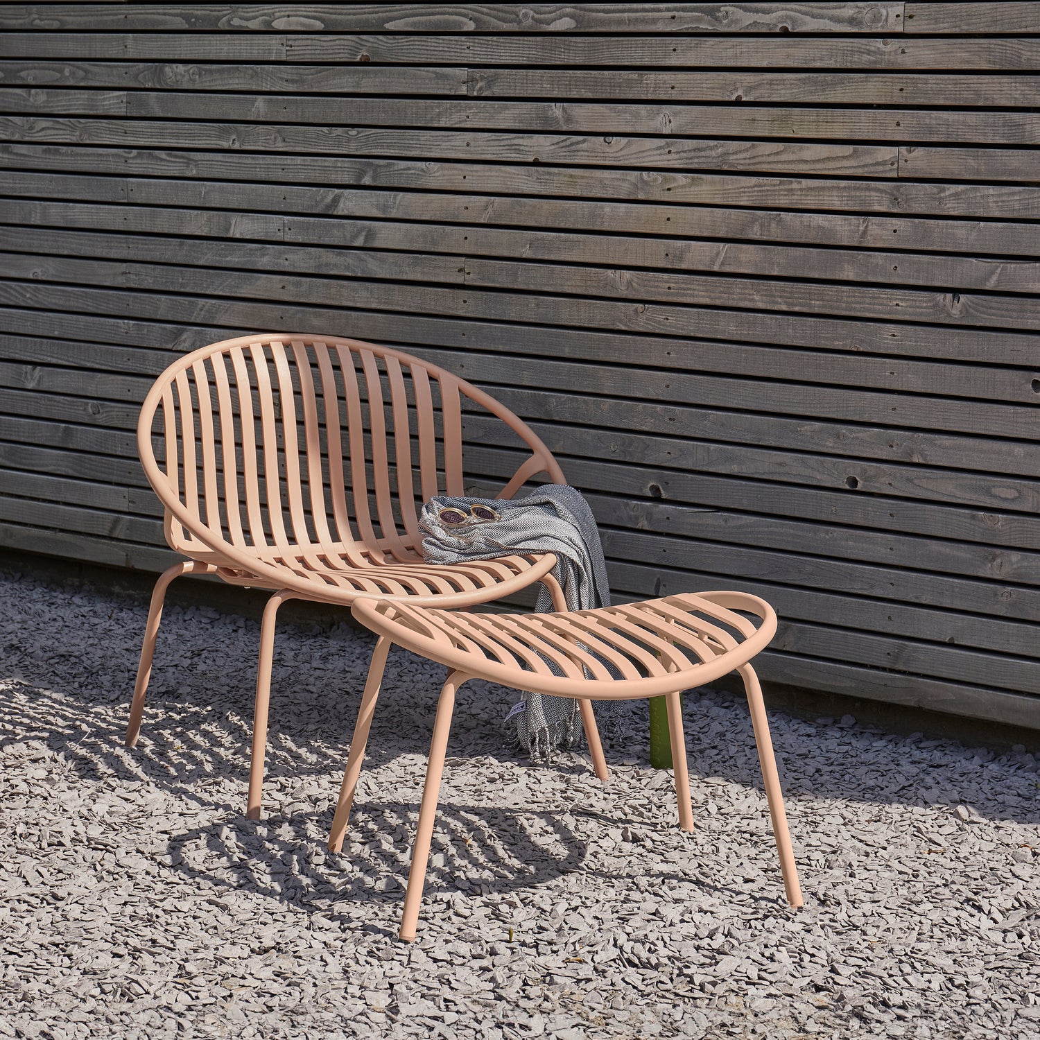 Tuin Loungestoel Bruce Met hocker, kleur Zalmroze - Afbeelding 2