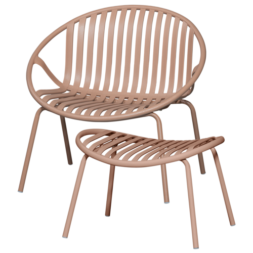 Tuin Fauteuil Bruce met hocker - zalm roze
