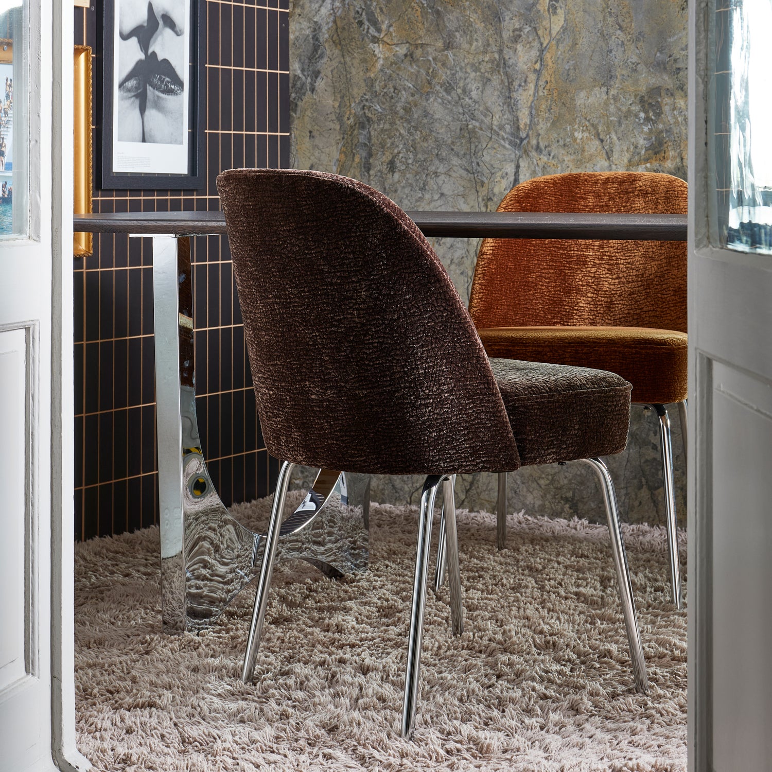 Eetkamerstoel Vogue 3D Chenillemet chrome poot - Donkerbruin - Afbeelding 2