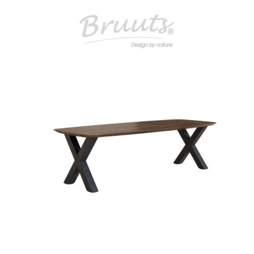 Deens Ovaal Verjongde Rand - Walnut - X onderstel Hout - Zwart