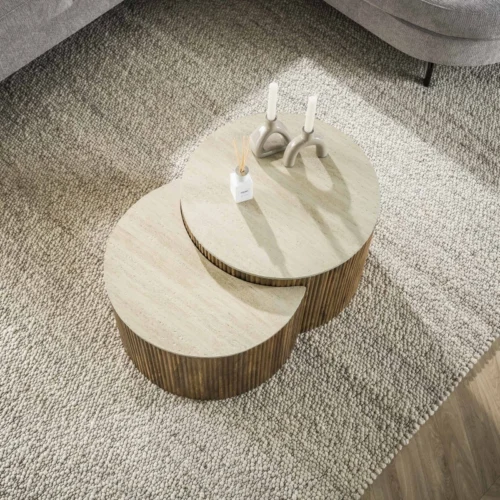 Salontafel Nuovo Halfrond Travertin Set van 2 stuks - Afbeelding 2