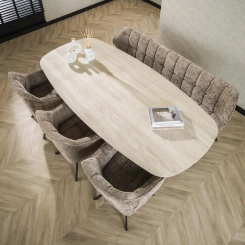 Ovale Eettafel Romano Keramiek in Travertin-look 215 x 105cm - Afbeelding 3