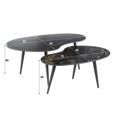 Salontafel Fossil Niervormig Zwart Set van 2 stuks - Afbeelding 5