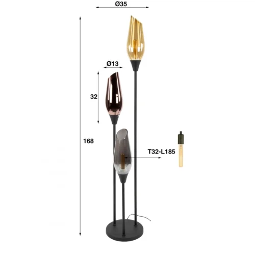 Vloerlamp Cocoon Mix Glass 3-lamps - 35 x 168 cm - Afbeelding 4