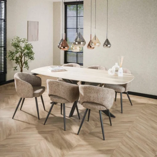 Ovale Eettafel Romano Keramiek in Travertin-look 180 x 90cm