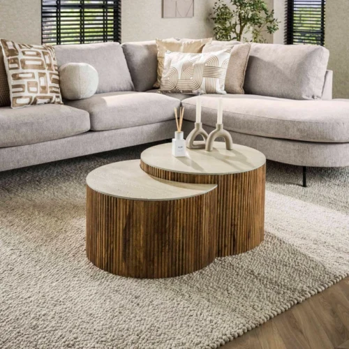 Salontafel Nuovo Halfrond Travertin Set van 2 stuks