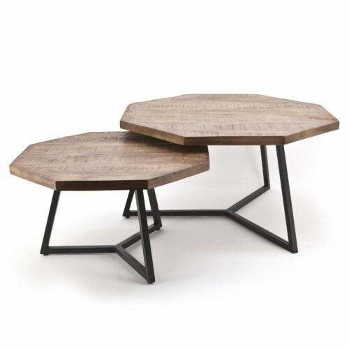 Salontafel Octagon Hout set van 2 stuks - Bruin - Afbeelding 3