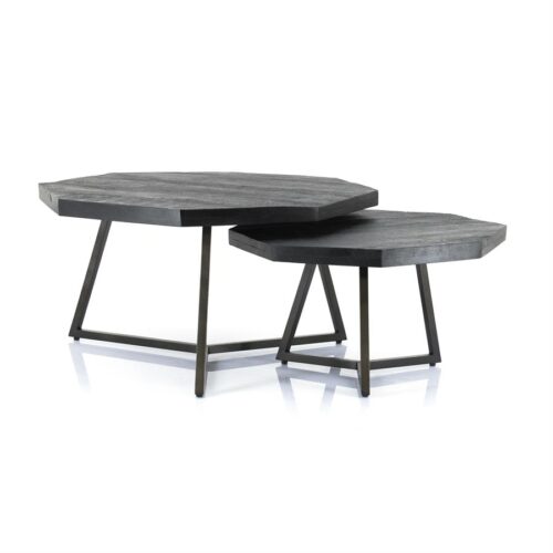 Salontafel Octagon Hout, set van 2 stuks - Zwart - Afbeelding 8