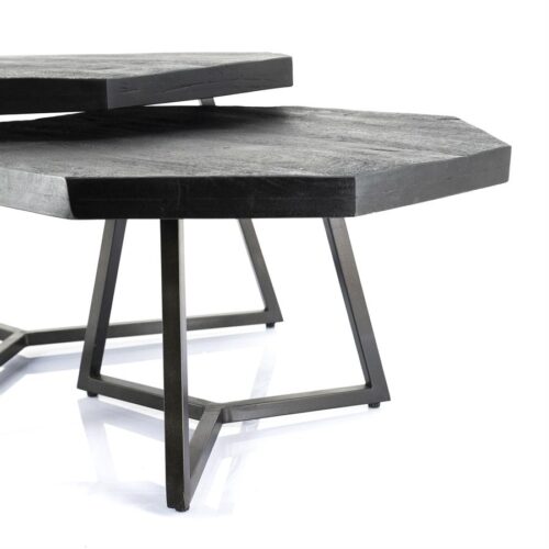 Salontafel Octagon Hout, set van 2 stuks - Zwart - Afbeelding 9