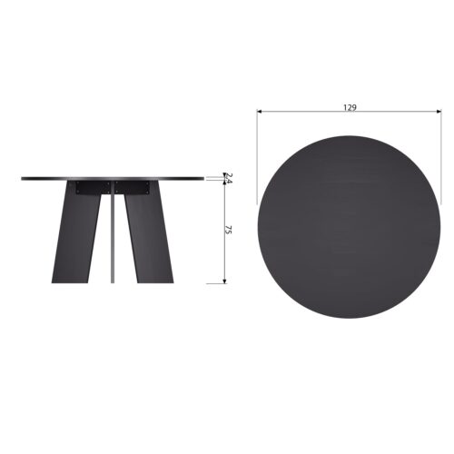 Ronde Eettafel Fries Eiken, 129cm - Zwart - Afbeelding 6