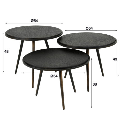 Ronde Salontafel Metallic set van 3 stuks Zwart (showroom model) - Afbeelding 20