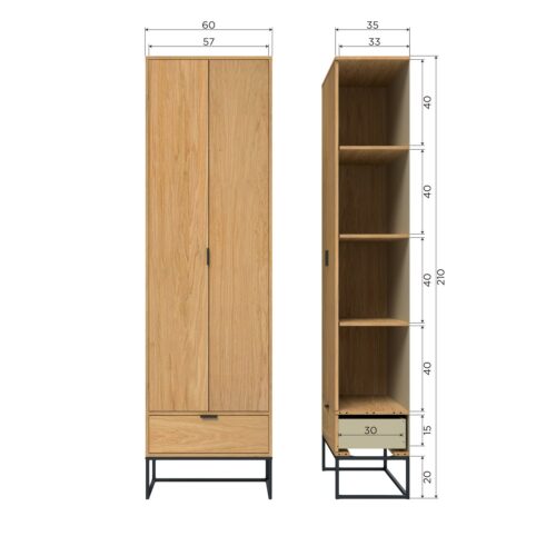 Opbergkast Silas Eiken, 210 x 60cm, kleur Naturel - Afbeelding 8