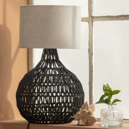 Tafellamp Macy Rattan kleur Zwart (excl. kap) - Afbeelding 3