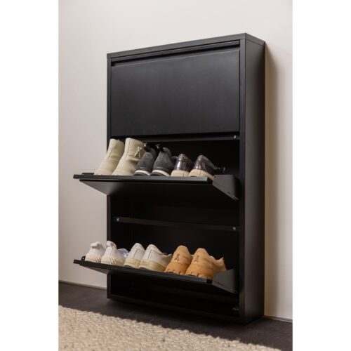 Schoenenkast Sabine 3-laags, 103 x 66cm, kleur Zwart - Afbeelding 3