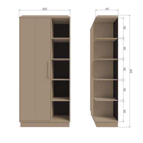 Opbergkast Lowen Grenenhout, 221 x 100cm, kleur Mud - Afbeelding 10