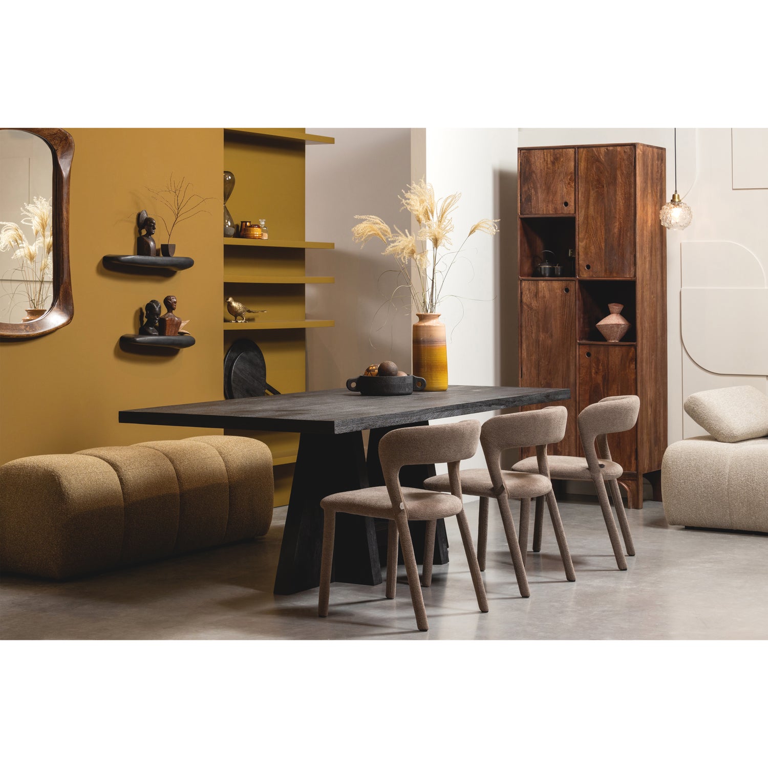 Eetkamerbank Mojo Zonder Rugleuning Bouclé 164cm GeelBruin - Afbeelding 2