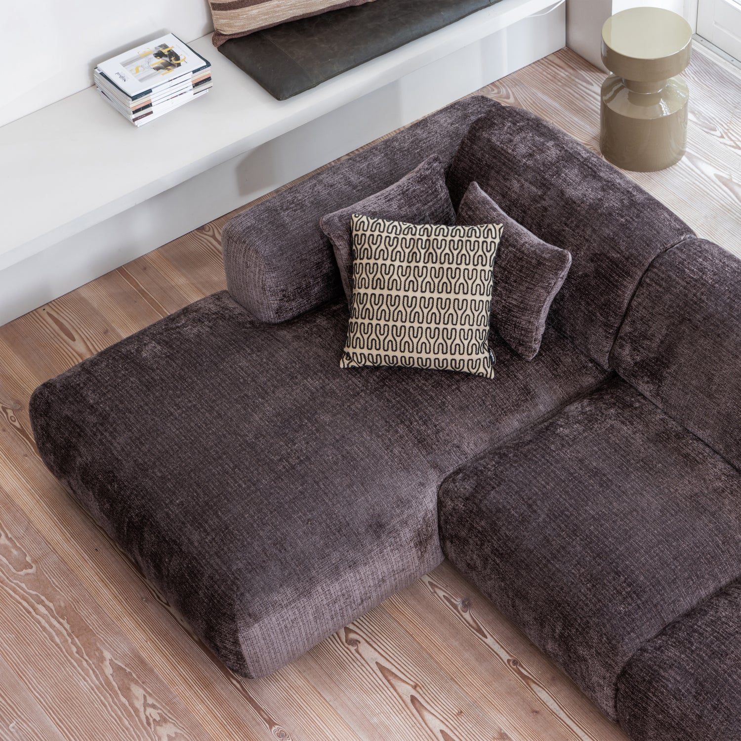 Cloud Loungebank links geweven chenille warm bruin - Afbeelding 2