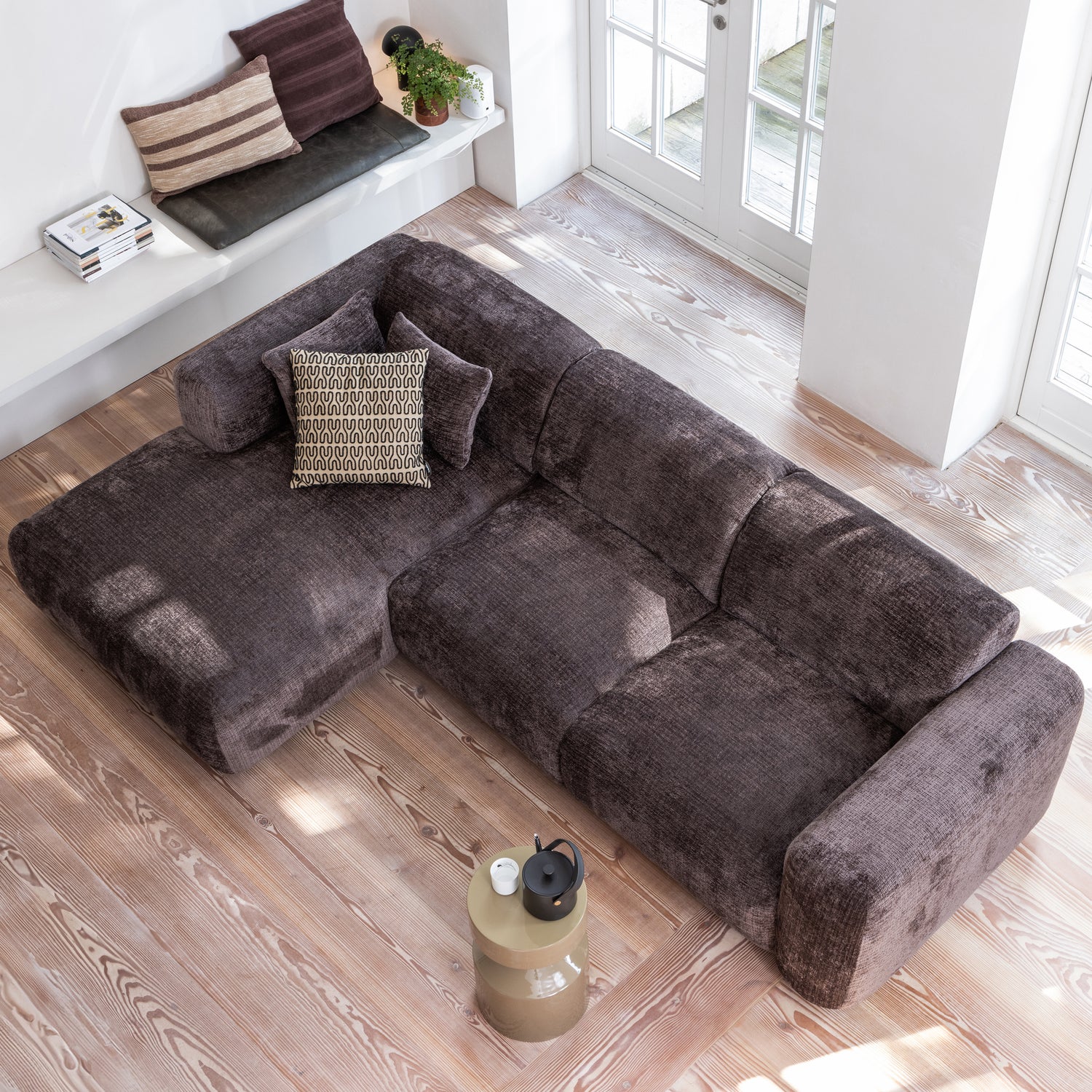 Cloud Loungebank links geweven chenille warm bruin - Afbeelding 3