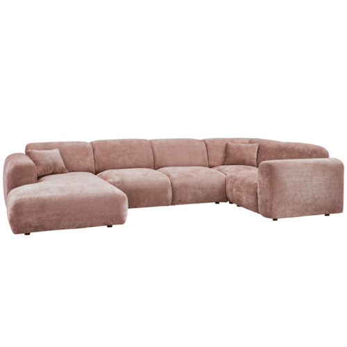 Cloud hoekbank rechts geweven chenille taupe/roze