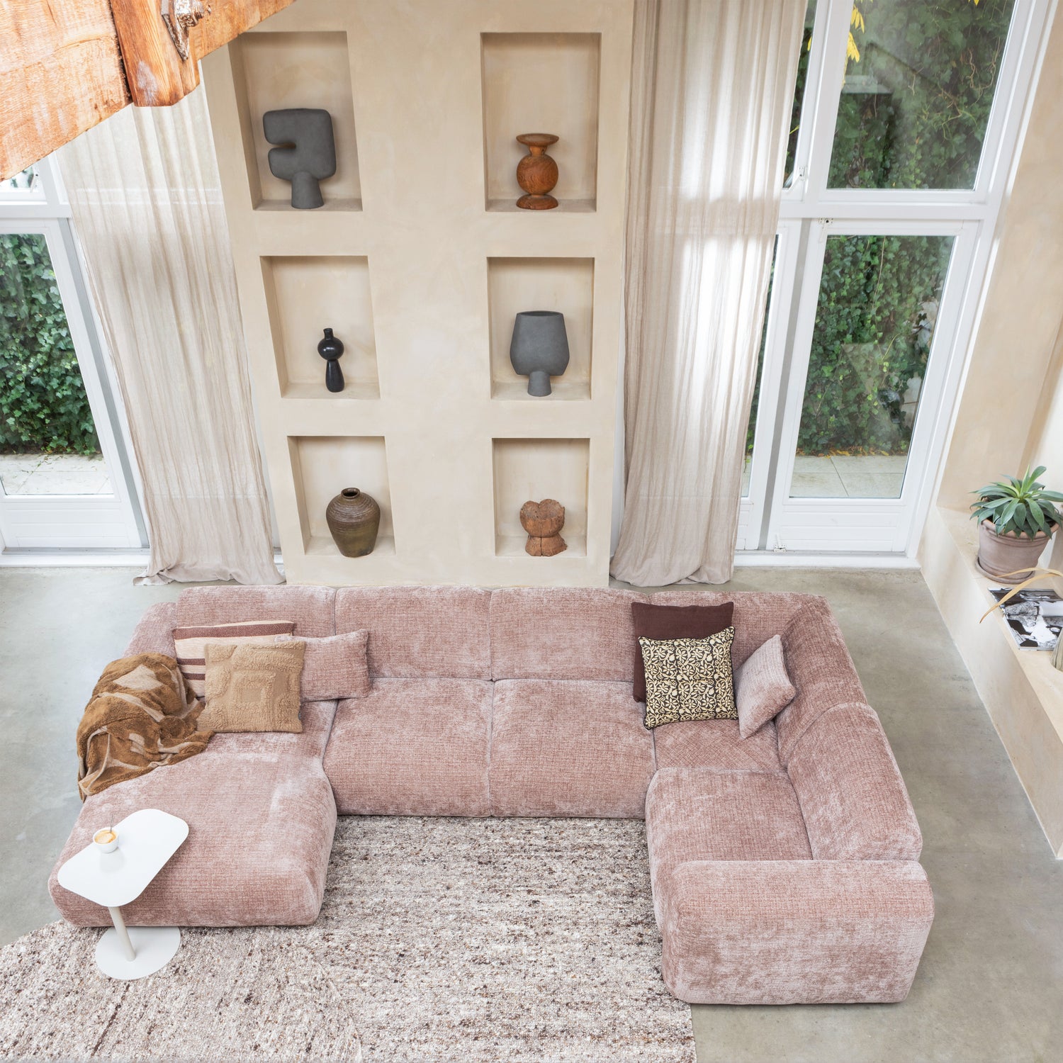 Cloud hoekbank rechts geweven chenille taupe/roze - Afbeelding 3